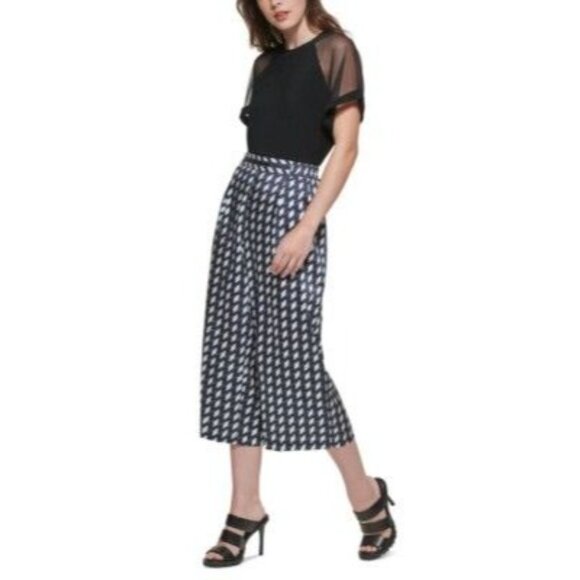 Dkny Pants - DKNY Geometric Print Cropped Wide Leg Pull-On Culotte Pants Women's Size Large